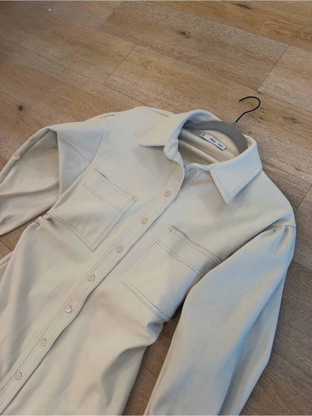 Mango Cream Collared Dress with Buttons